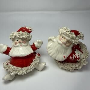 VINTAGE 50s Christmas Santa Clause Salt Pepper Shaker NAPCO Spaghetti Trim JAPAN